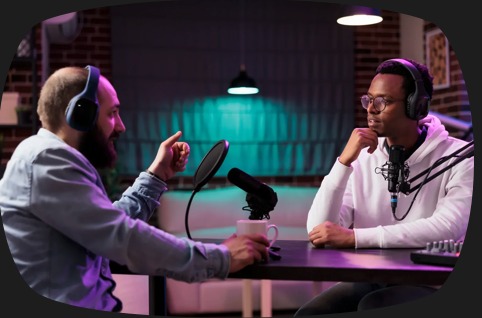 Podcast guests recording a conversation